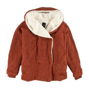 me Jane Womens Faux Fur Hoodie Sweatshirt, Orange, M, DM